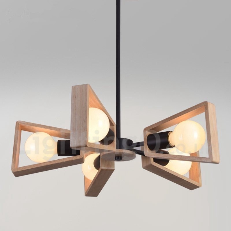 Dřevěná jednovrstvá lustrová lampa moderního současného stylu