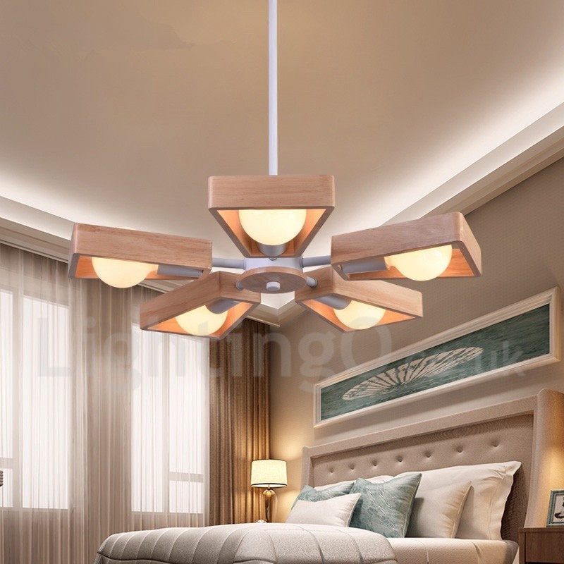 Dřevěná jednovrstvá lustrová lampa moderního současného stylu
