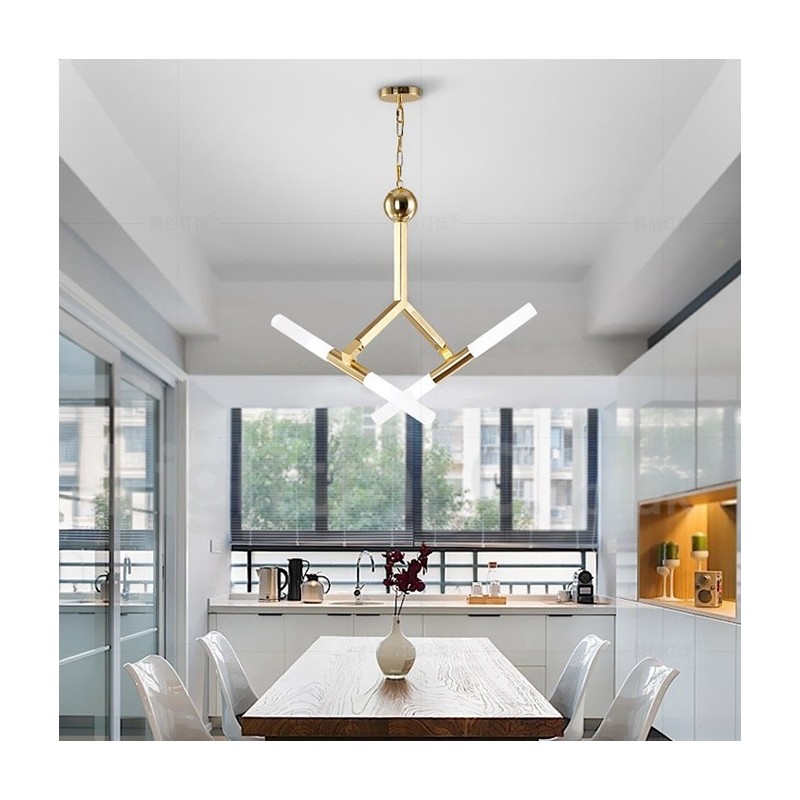 Moderní současná světlá zlatá lustrová lampa 2 řady 4