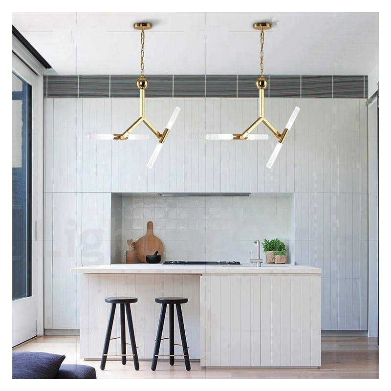 Moderní současná světlá zlatá lustrová lampa 2 řady 4