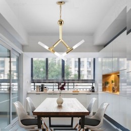 Moderní současná světlá zlatá lustrová lampa 2 řady 4