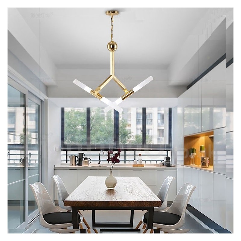 Moderní současná světlá zlatá lustrová lampa 2 řady 4