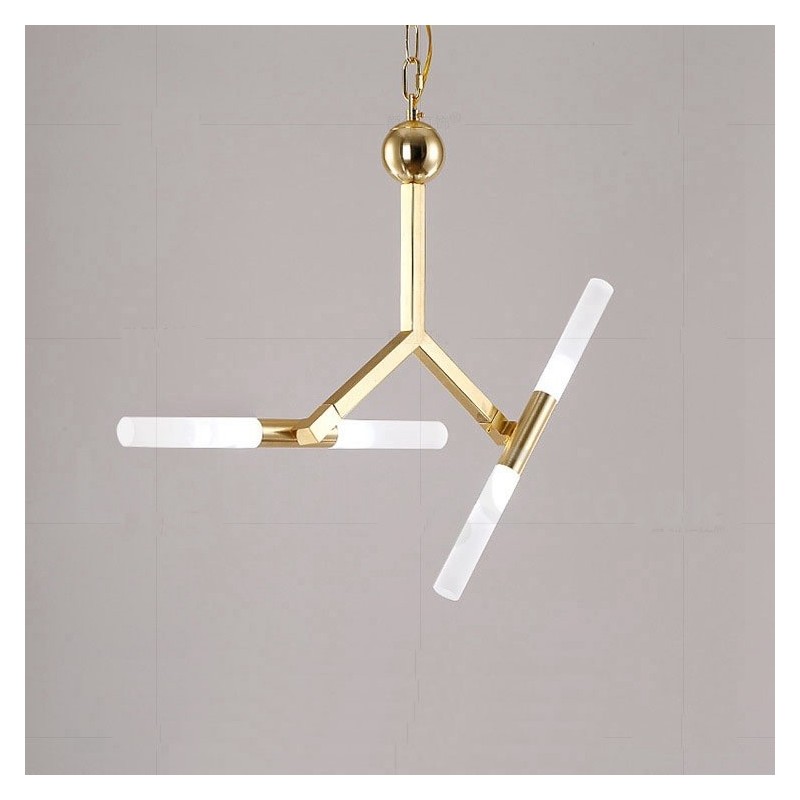 Moderní současná světlá zlatá lustrová lampa 2 řady 4