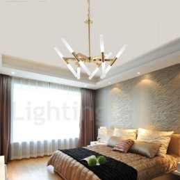 Moderní současná světlá zlatá lustrová lampa 2 řady 12