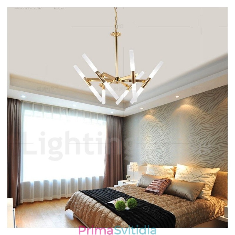 Moderní současná světlá zlatá lustrová lampa 2 řady 12