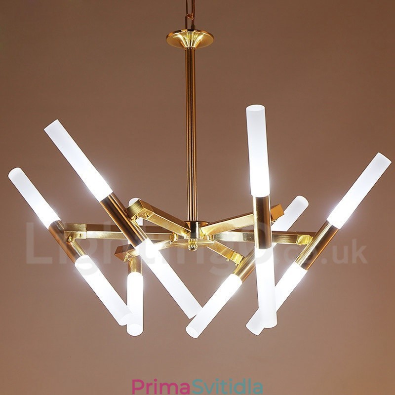Moderní současná světlá zlatá lustrová lampa 2 řady 12
