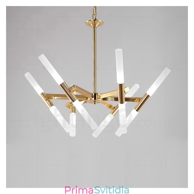 Moderní současná světlá zlatá lustrová lampa 2 řady 12