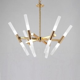 Moderní současná světlá zlatá lustrová lampa 2 řady 12