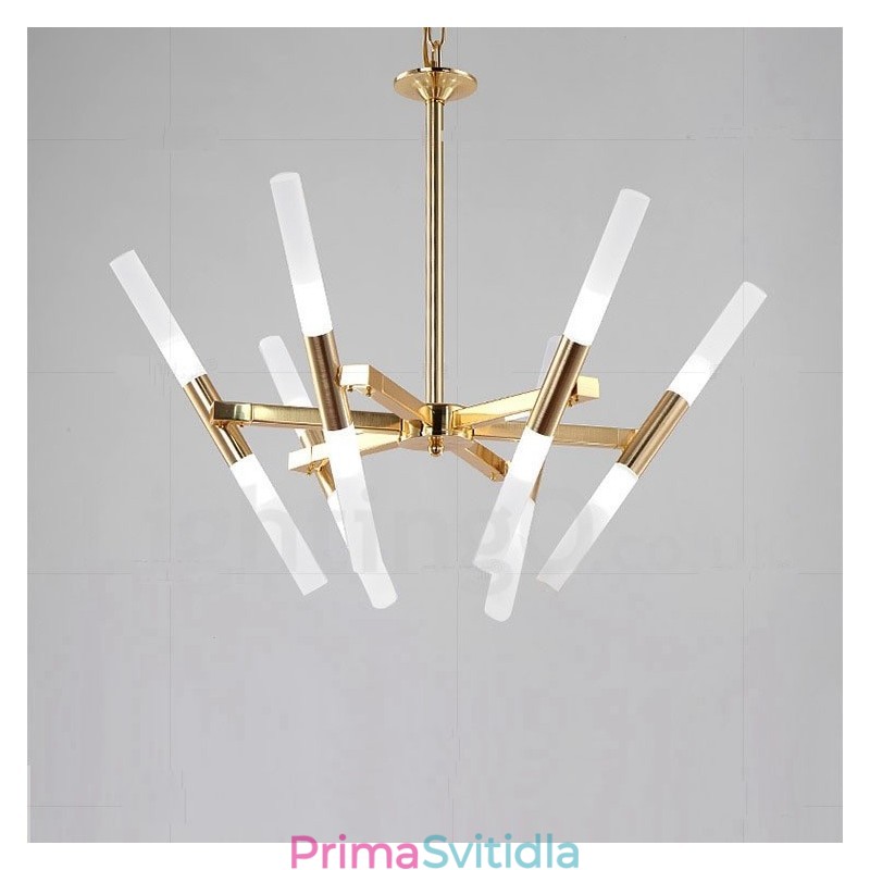 Moderní současná světlá zlatá lustrová lampa 2 řady 12