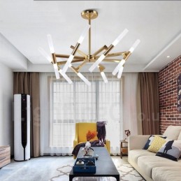 Moderní současná světlá zlatá lustrová lampa 2 řady 16