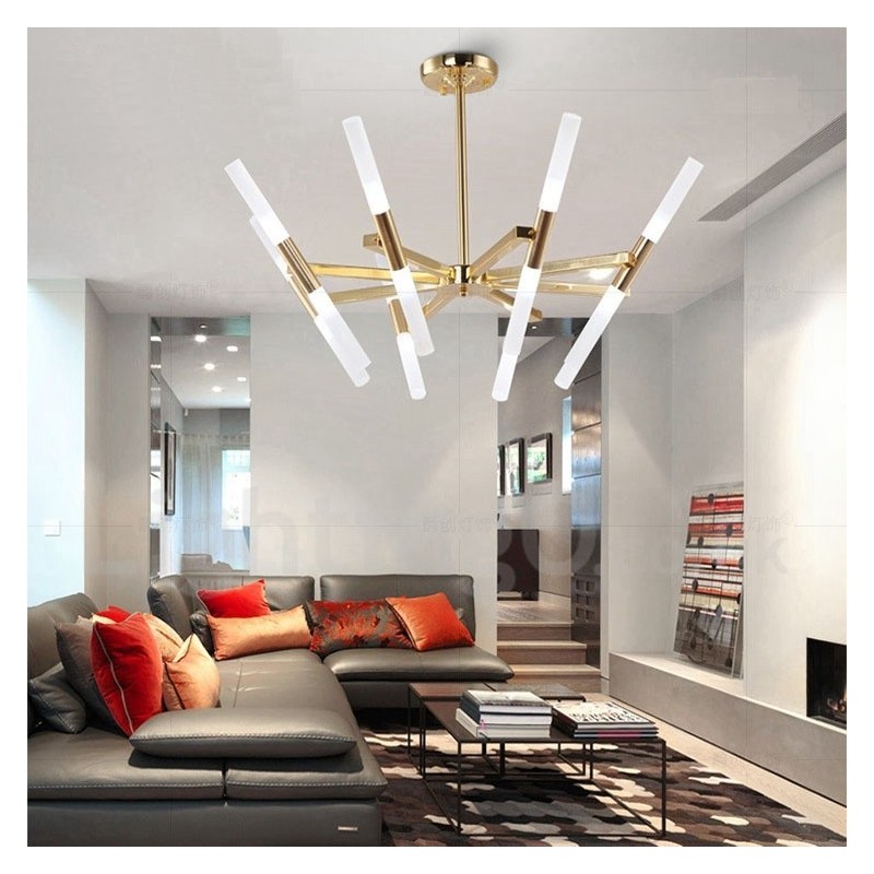Moderní současná světlá zlatá lustrová lampa 2 řady 16