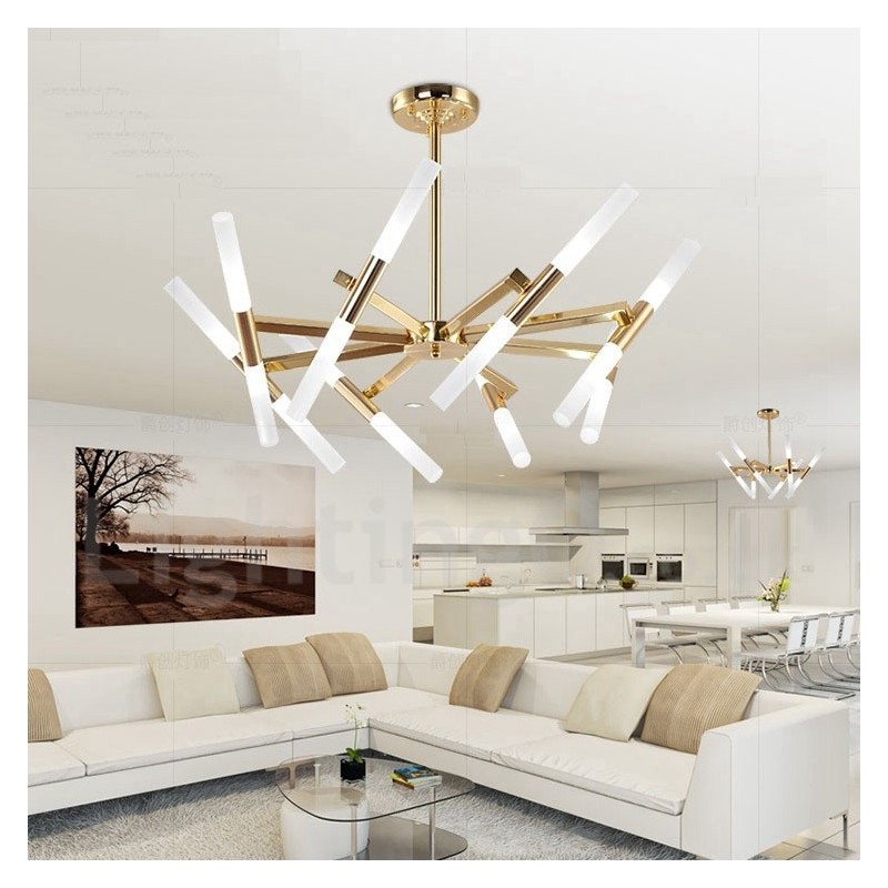 Moderní současná světlá zlatá lustrová lampa 2 řady 16