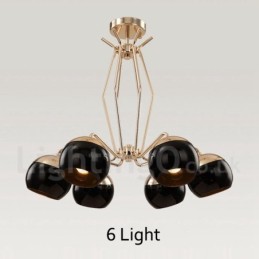 6 lehká jednopatrová moderní současná kovová lustrová lampa se skleněným stínidlem