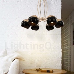 6 lehká jednopatrová moderní současná kovová lustrová lampa se skleněným stínidlem