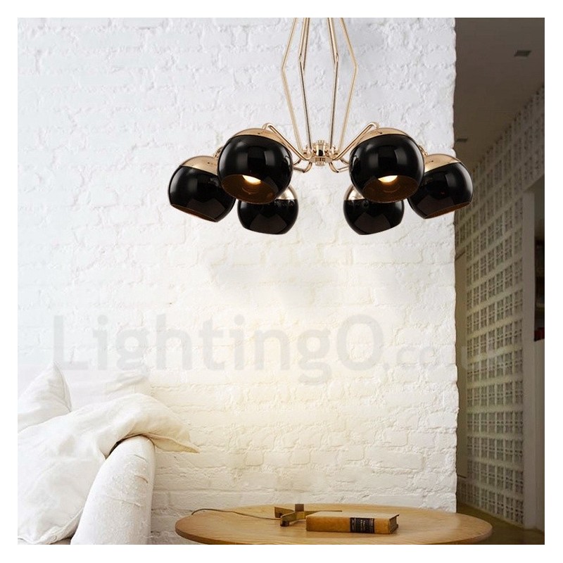 6 lehká jednopatrová moderní současná kovová lustrová lampa se skleněným stínidlem