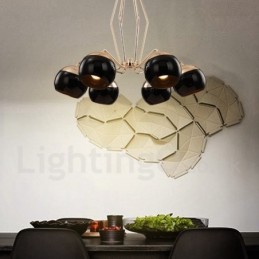 6 lehká jednopatrová moderní současná kovová lustrová lampa se skleněným stínidlem