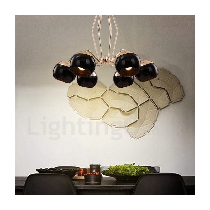 6 lehká jednopatrová moderní současná kovová lustrová lampa se skleněným stínidlem