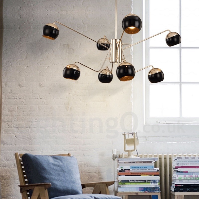 8 Lehká 2patrová moderní současná kovová lustrová lampa se skleněným stínidlem