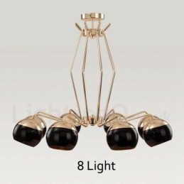 8 lehké jednopatrové moderní současná kovová lustrová lampa se skleněným stínidlem