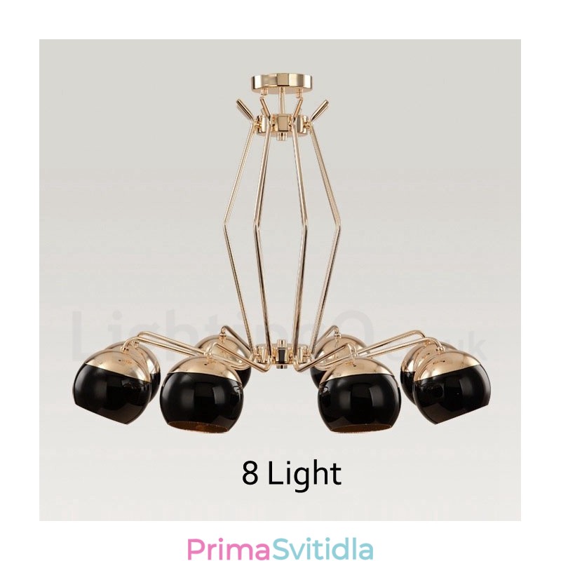 8 lehké jednopatrové moderní současná kovová lustrová lampa se skleněným stínidlem