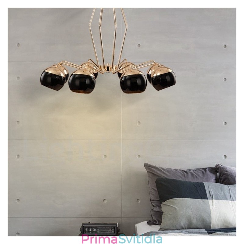 8 lehké jednopatrové moderní současná kovová lustrová lampa se skleněným stínidlem