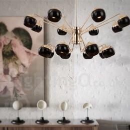 16 Lehká 2patrová moderní současná kovová lustrová lampa se skleněným stínidlem