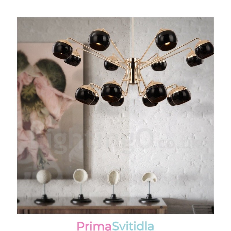 16 Lehká 2patrová moderní současná kovová lustrová lampa se skleněným stínidlem