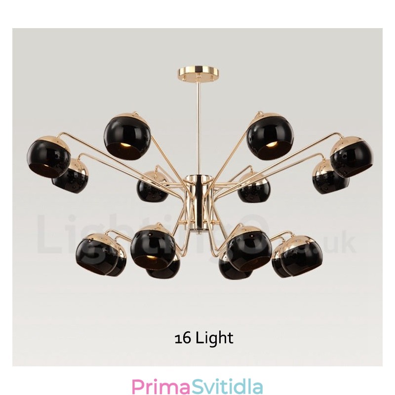 16 Lehká 2patrová moderní současná kovová lustrová lampa se skleněným stínidlem