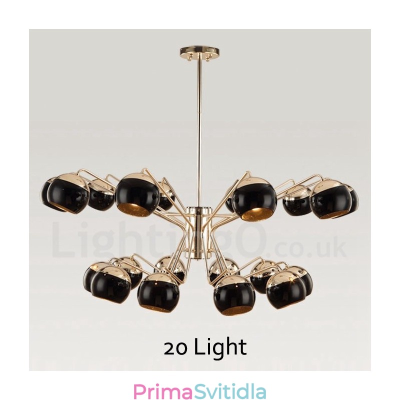 Moderní kovová lustrová lampa se skleněným stínidlem