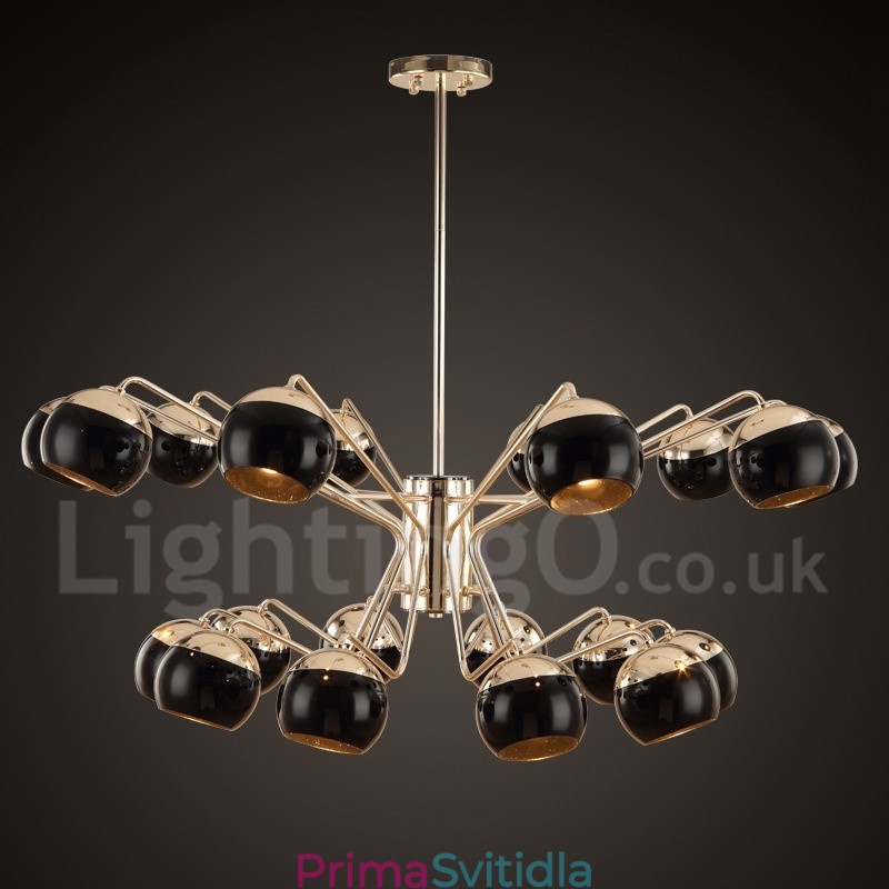 Moderní kovová lustrová lampa se skleněným stínidlem