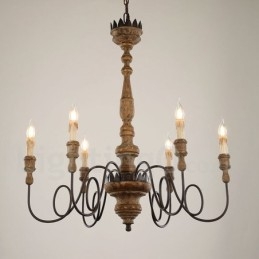Country Vintage Wooden 6 Light Lustr Light