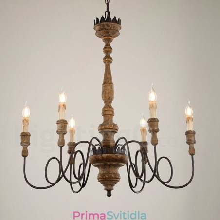 Country Vintage Wooden 6 Light Lustr Light Country Vintage Wooden 6 Light Lustr Light