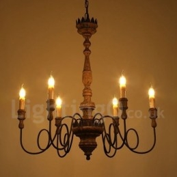 Country Vintage Wooden 6 Light Lustr Light