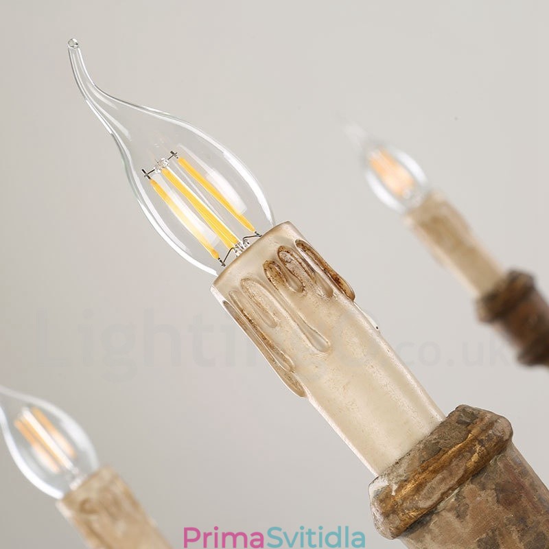 Country Vintage Wooden 6 Light Lustr Light
