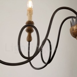 Country Vintage Wooden 6 Light Lustr Light