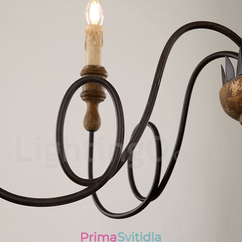 Country Vintage Wooden 6 Light Lustr Light