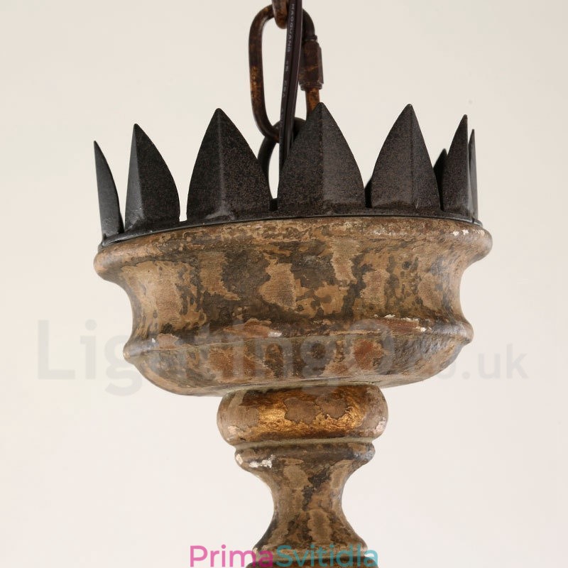 Country Vintage Wooden 6 Light Lustr Light