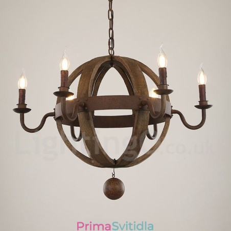 Country Vintage dřevěná lustrová lampa se 6 světly Country Vintage dřevěná lustrová lampa se 6 světly