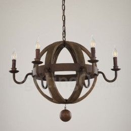 Country Vintage dřevěná lustrová lampa se 6 světly