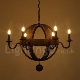 Country Vintage dřevěná lustrová lampa se 6 světly