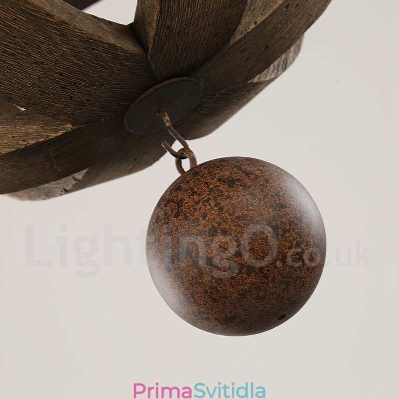 Country Vintage dřevěná lustrová lampa se 6 světly