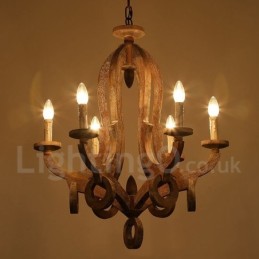 Country Wooden Vintage 6 Light Jednopatrový lustr Světlá dřevěná lampa
