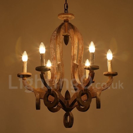 Country Wooden Vintage 6 Light Jednopatrový lustr Světlá dřevěná lampa Country Wooden Vintage 6 Light Jednopatrový lustr Světlá dřevěná lampa