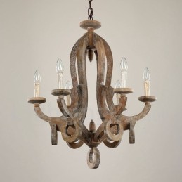 Country Wooden Vintage 6 Light Jednopatrový lustr Světlá dřevěná lampa