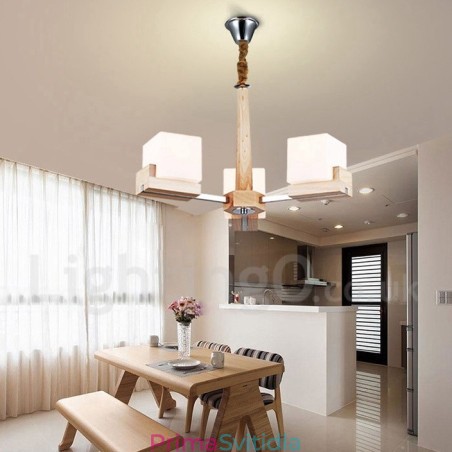 Dřevěná moderní současná 3 lehká jednopatrová lustrová lampa Dřevěná moderní současná 3 lehká jednopatrová lustrová lampa