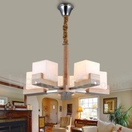 Dřevěná moderní současná 5 světlá jednopatrová lustrová lampa