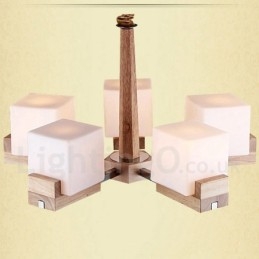 Dřevěná moderní současná 5 světlá jednopatrová lustrová lampa