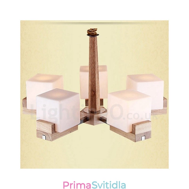 Dřevěná moderní současná 5 světlá jednopatrová lustrová lampa