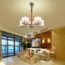 Dřevěná moderní současná 5 světlá jednopatrová lustrová lampa