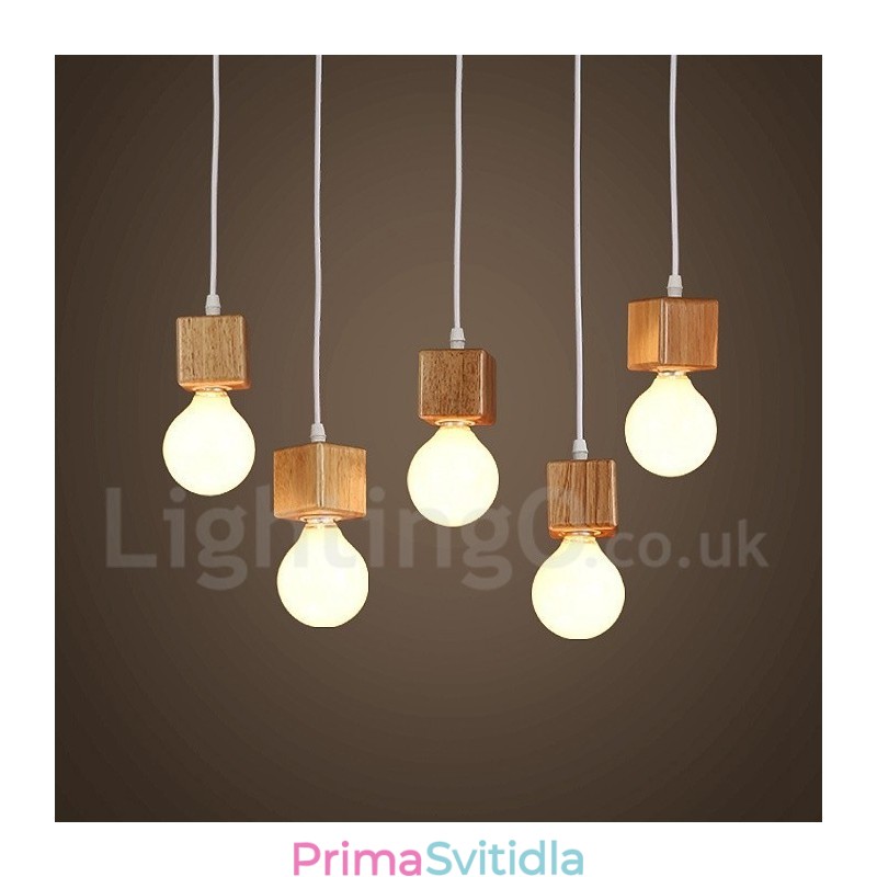 5 Light Wood Rustic Lodge Pendant Light